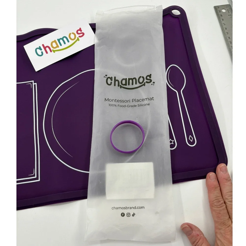 Chamos Montessori Silicone Placemat Purple Kids Table Setting Learning Mat Bag